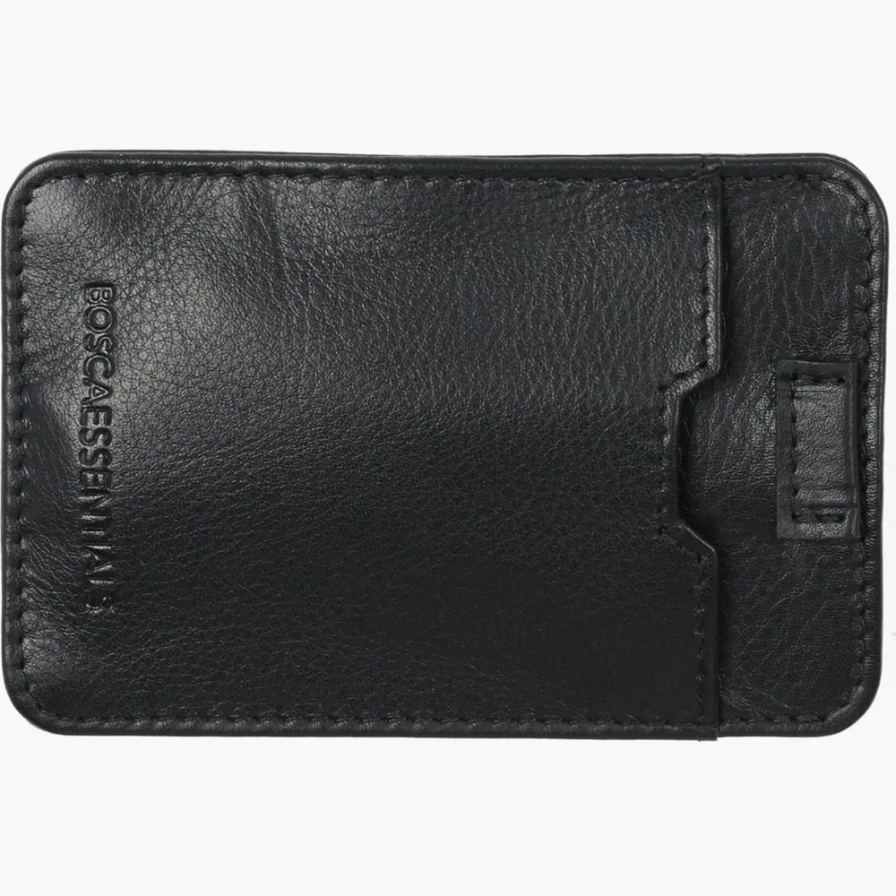 BOSCA ESSENTIALS LEATHER CARD CASE BLACK 4” NWT